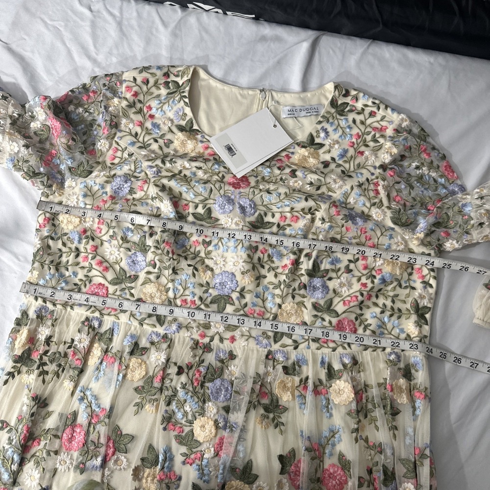 NWT Mac Duggal [ 24 ] 35161 Floral Embroidered Blouson Sleeve‎ Gown Ivory #S1967 - Picture 4 of 16
